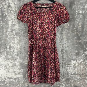 Tulle Sz S Abstract Tie Mini Flare Dress Multi Colored Short Sleeve Pullover Zip